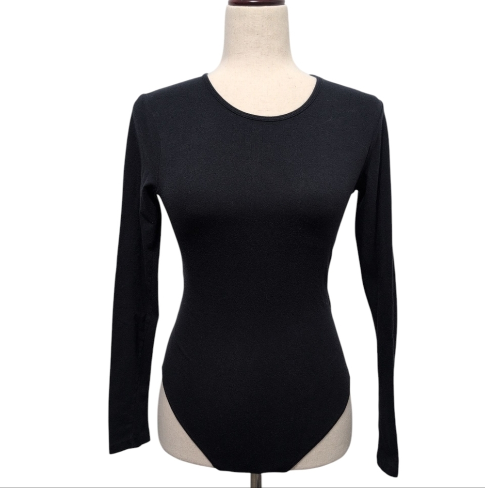 Abercrombie & Fitch Black Fitted Long Sleeve Bodysuit With Open Back Tie Small‎